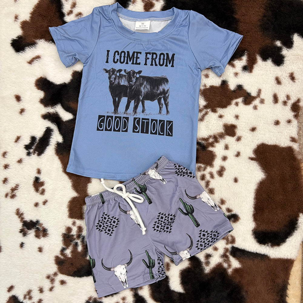 boys western cow t-shirts+shorts sets BSSO0240