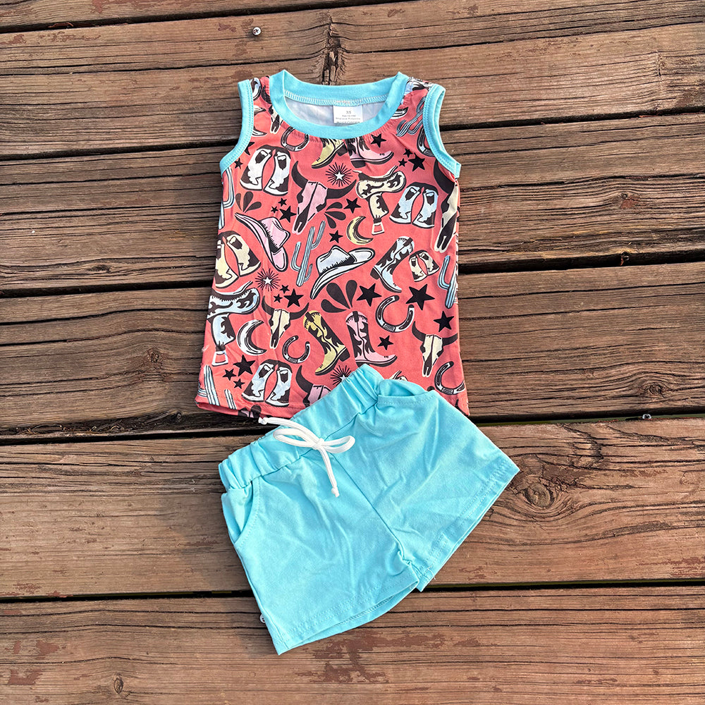 Sibling Baby boys summer western tank top shorts outfits sets