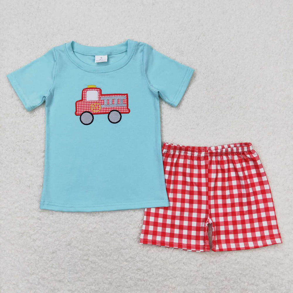 BSSO0549 baby boy clothes fire truck boy summer outfits