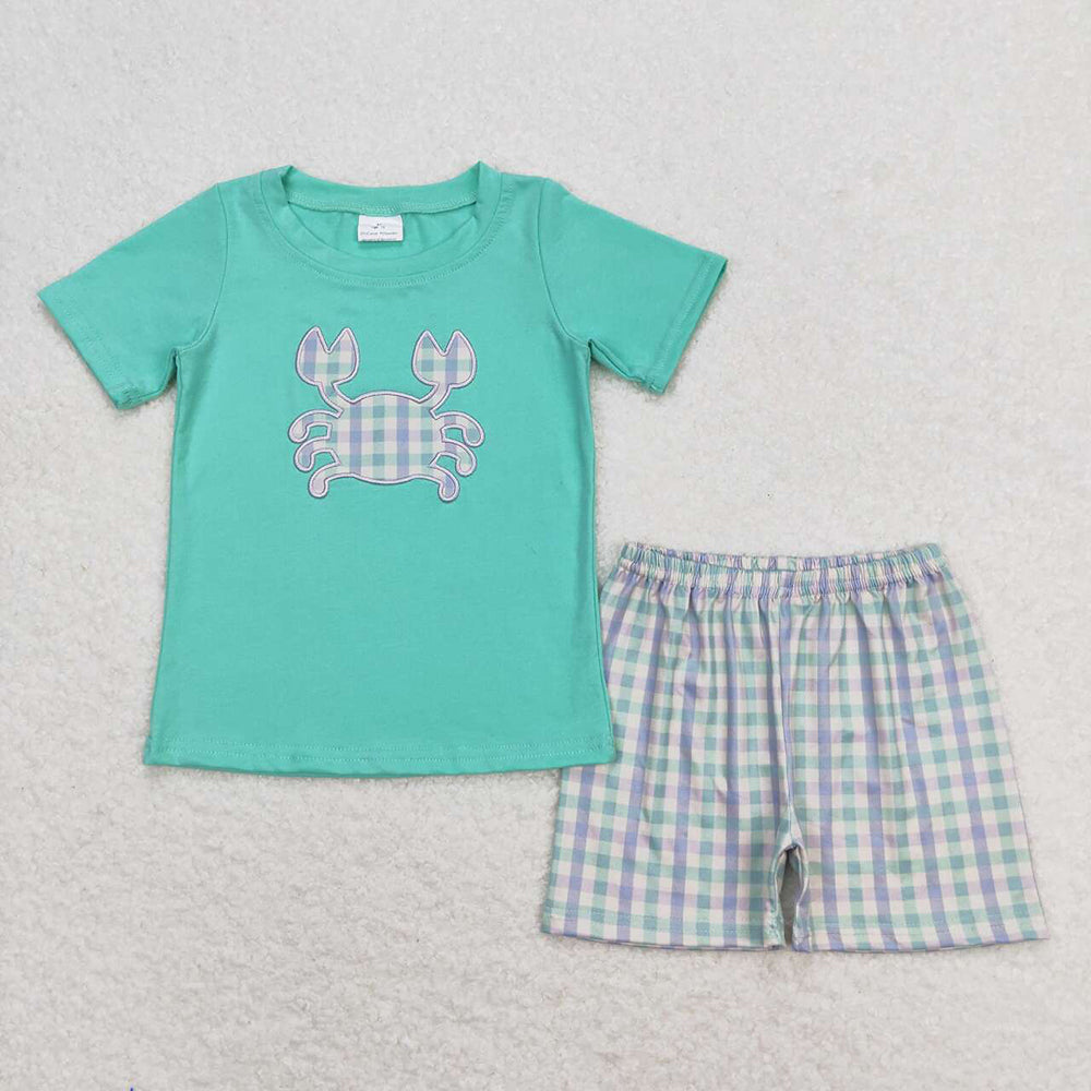 BSSO0638 baby boy clothes crab embroidery shirt summer outfits