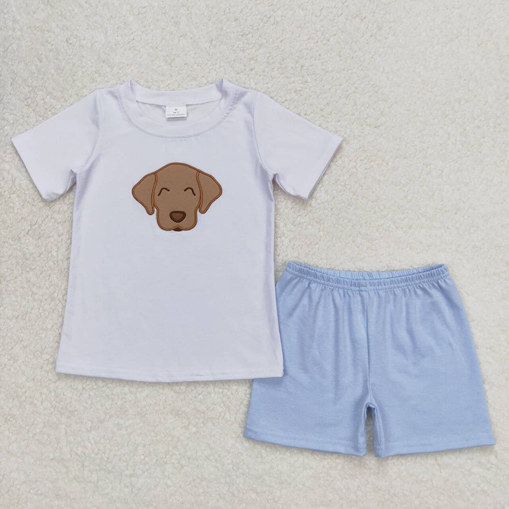boys White Dog embroidery t-shirts+shorts sets BSSO0695