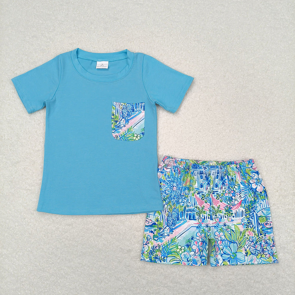 BSSO0840 baby boys clothes blue toddler summer outfits 3-6M to 7-8T