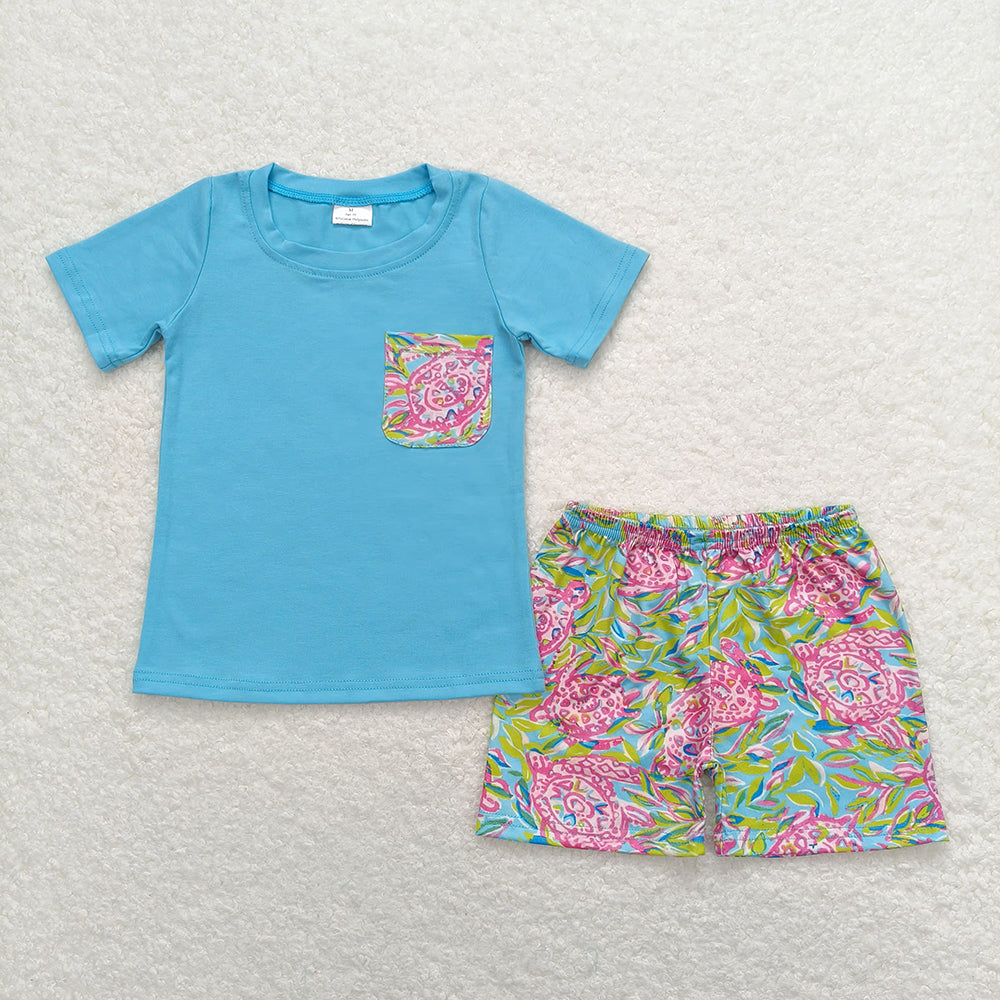 Sibling Baby Boys Pocket Tee Shirts Tops Sea Shorts Outfits