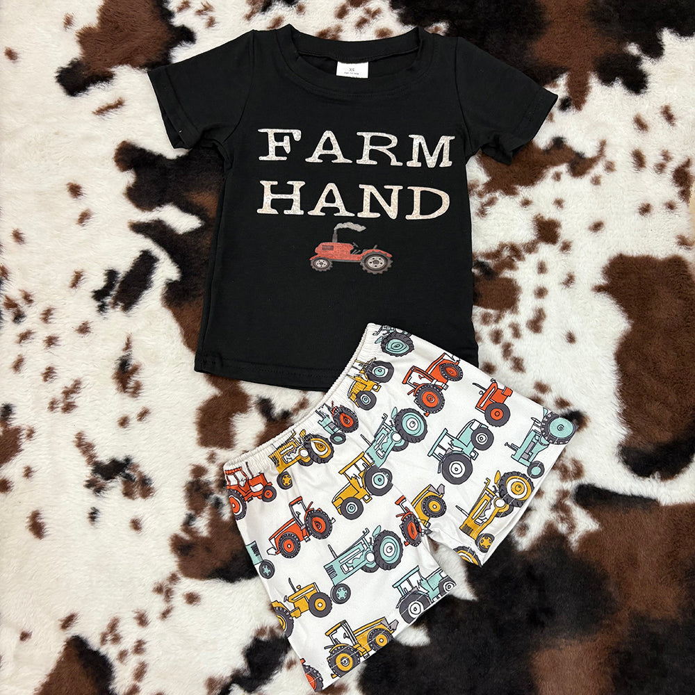 Western Farm Land Boys Shirt Tractor Shorts Summer Outfits BSSO0942