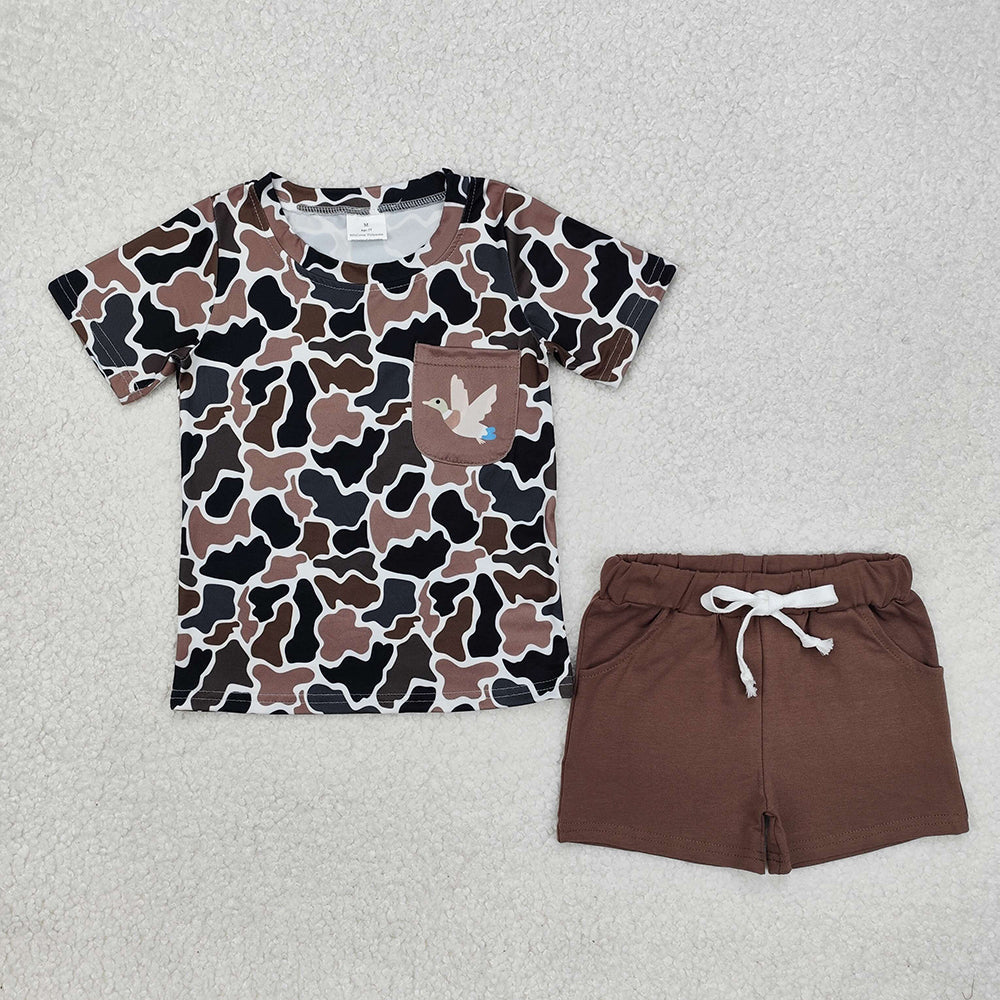 7 Colors Sibling Baby Boys Camouflage Pocket Shirt Shorts Summer Outfits