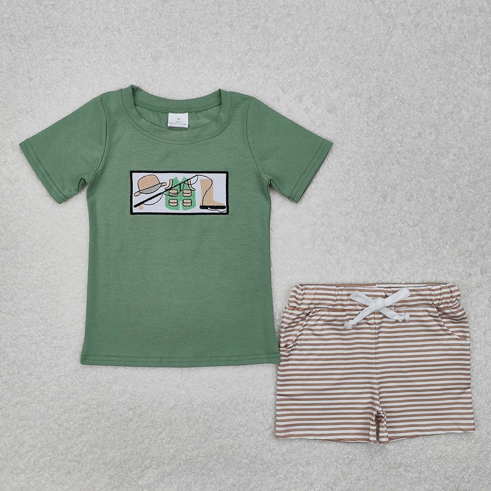 BSSO1154 baby boys clothes fishing tool embroidery summer outfits