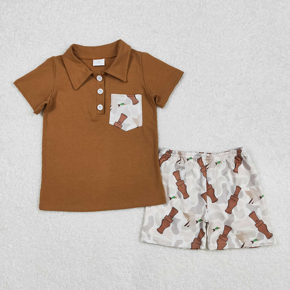 BSSO1206 baby boys pocket pullover top duck call summer outfits sets