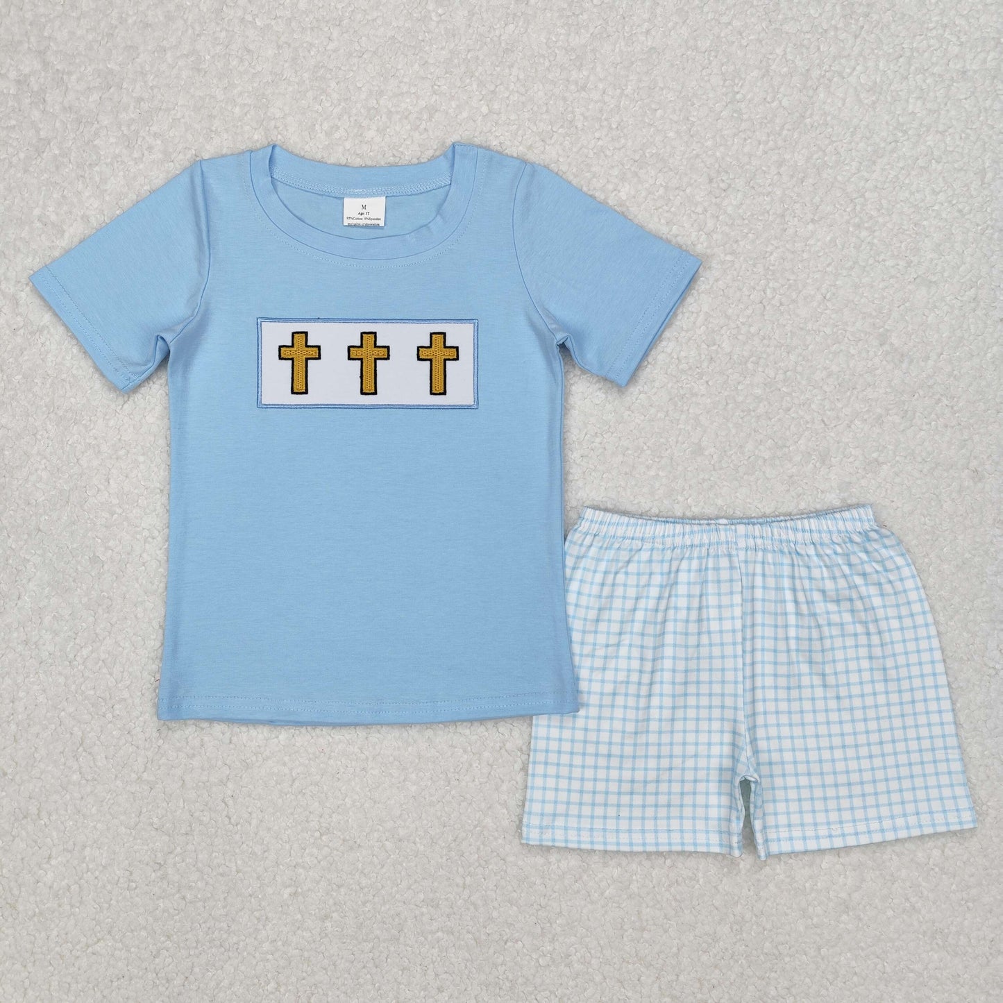 BSSO1234 baby boy clothes embroidery cross toddler boy easter summer outfit