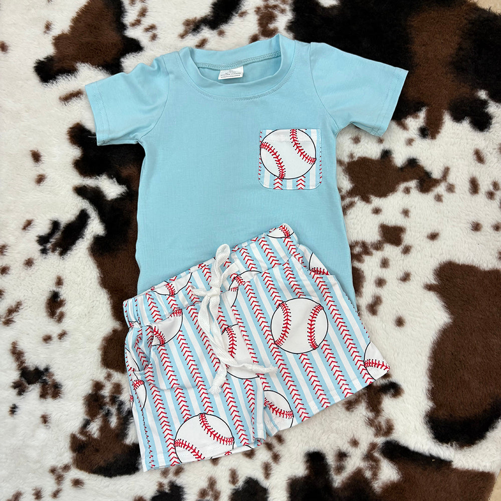 Sibling boys baseball t-shirts+shorts summer outfits sets