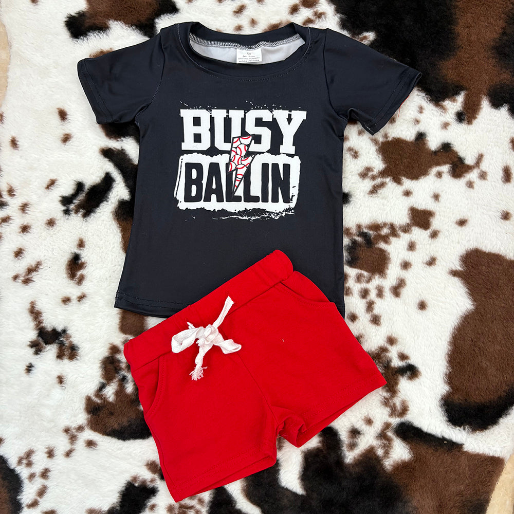 Sibling boys baseball t-shirts+shorts summer outfits sets