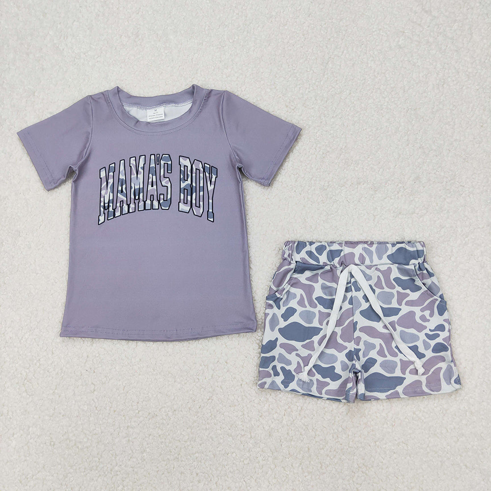 Sibling 3 Colors Baby Boys Mama's Boy Tops Camouflage Shorts Outfits