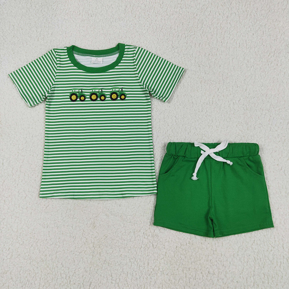 Sibling Embroidery Baby Girls Green Farm Boys Outfits Sets