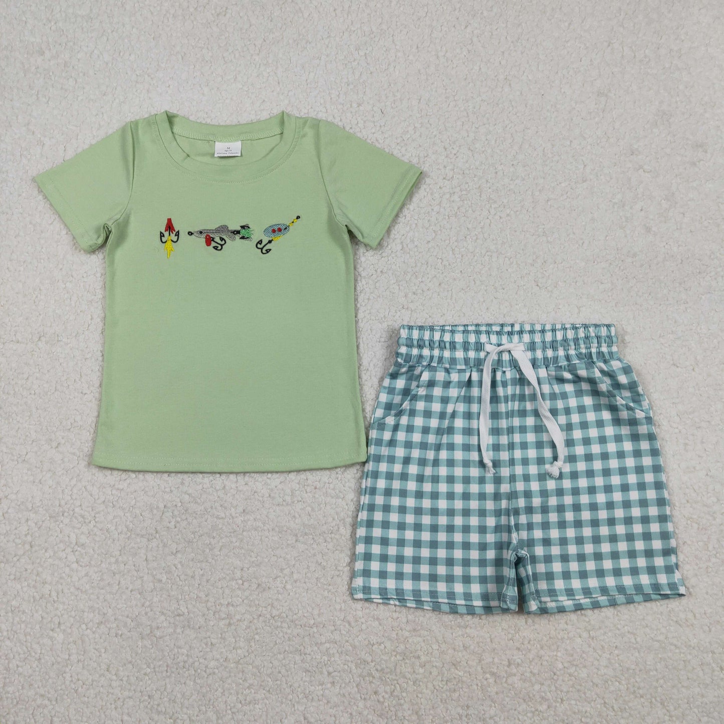Sibling Baby Boys Girls Embroidery Fishing Top Shorts Hunting Clothes Sets
