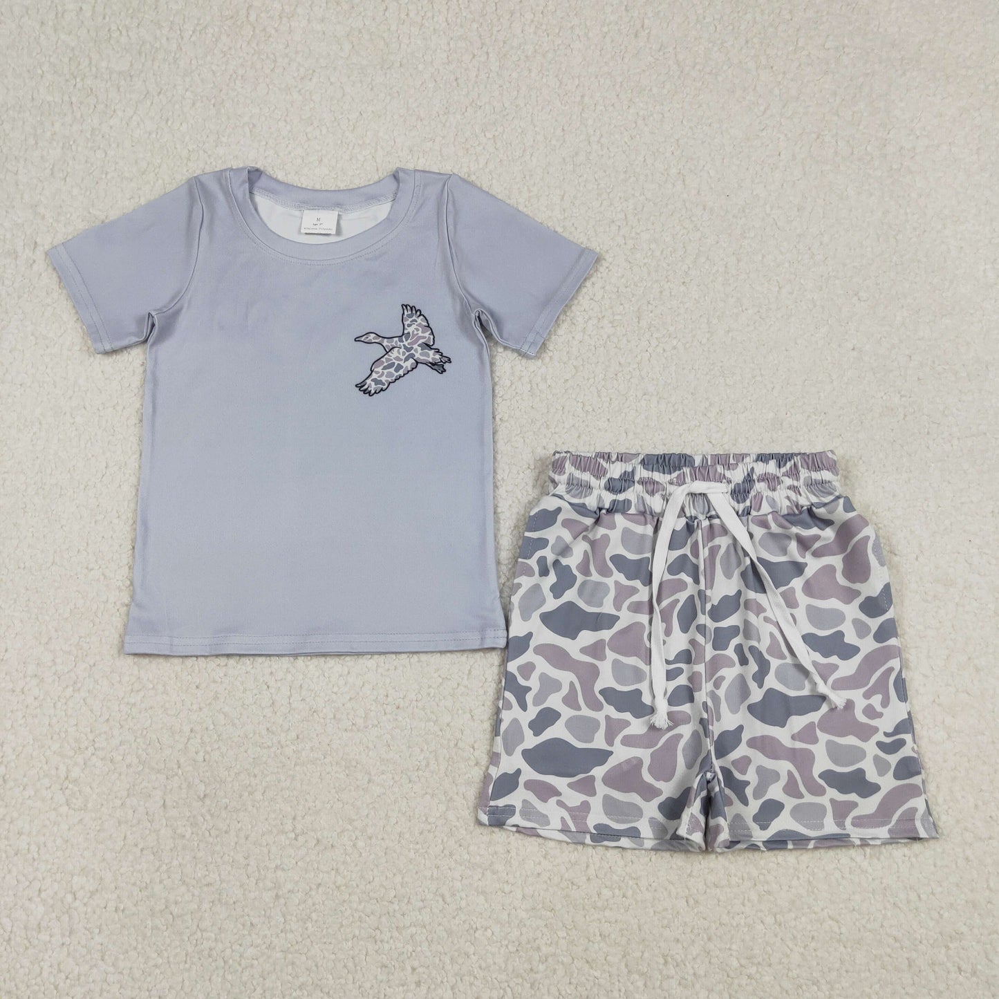 BSSO1787 Baby Boys Light Grey Camo Ducks Top Pockets Shorts Hunitng Clothes Sets