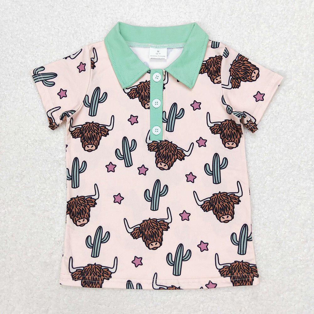 BT0143 Baby Boys Cow Cactus Buttons Pullovers Tee Shirts Tops