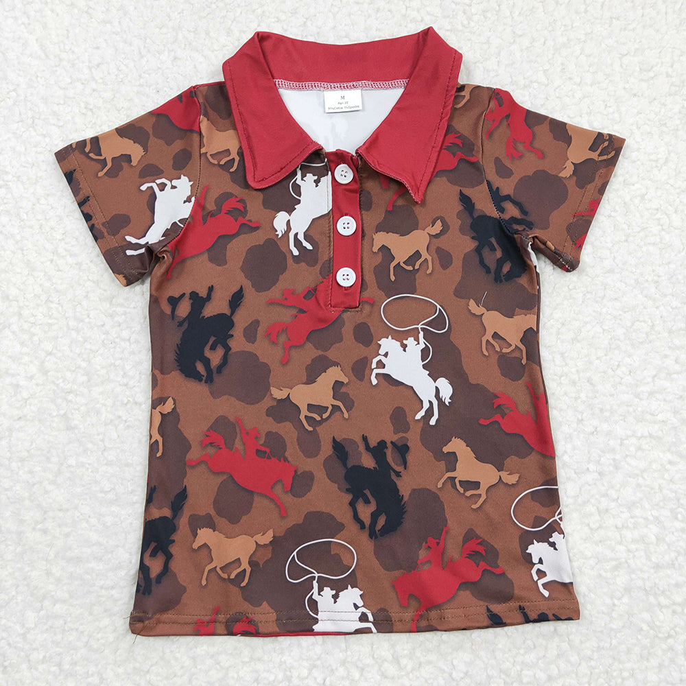 BT0162 Baby Boys Brown Rodeo Buttons Pullovers Tee Shirts Tops