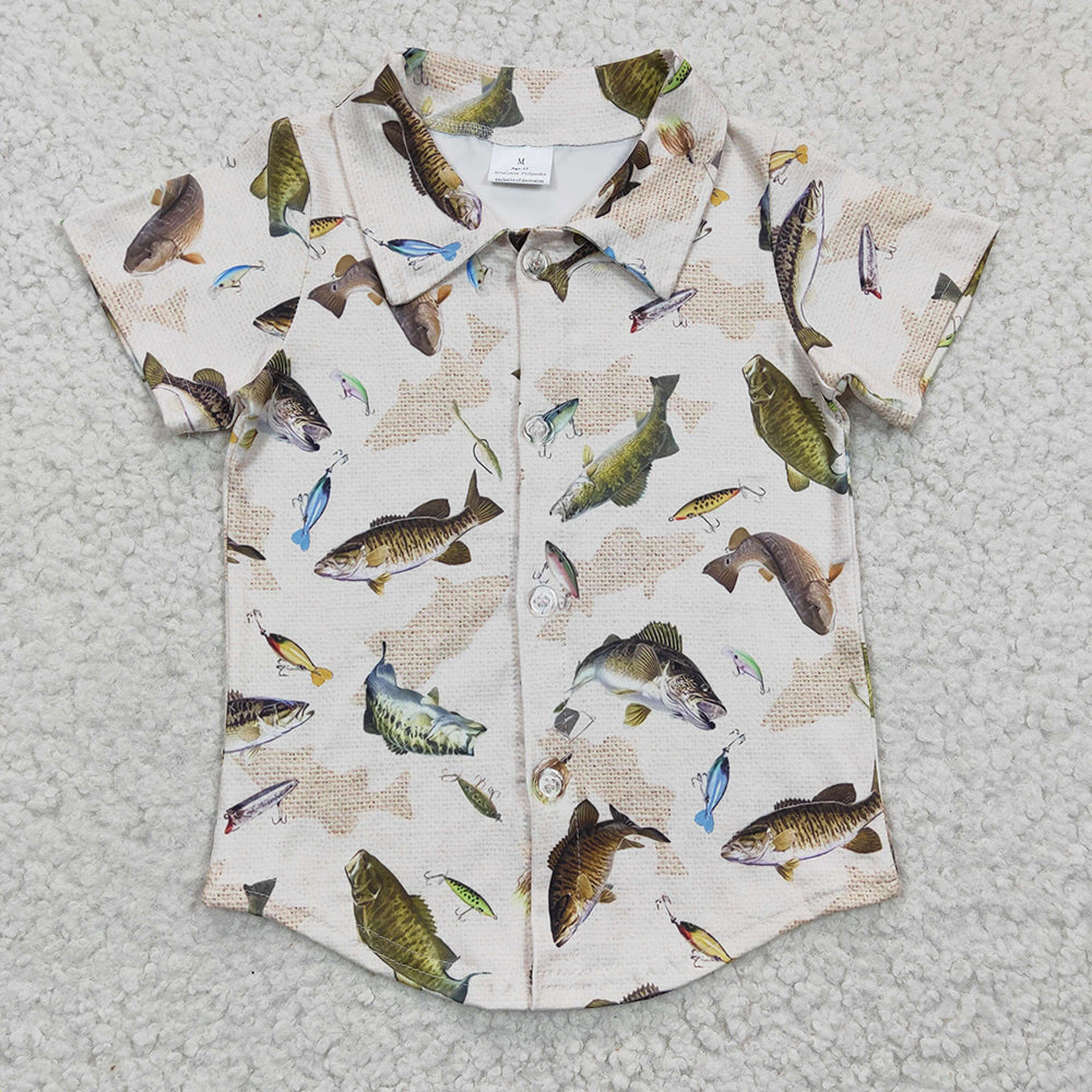 Green Fishing buttons boy cool T-shirt BT0179