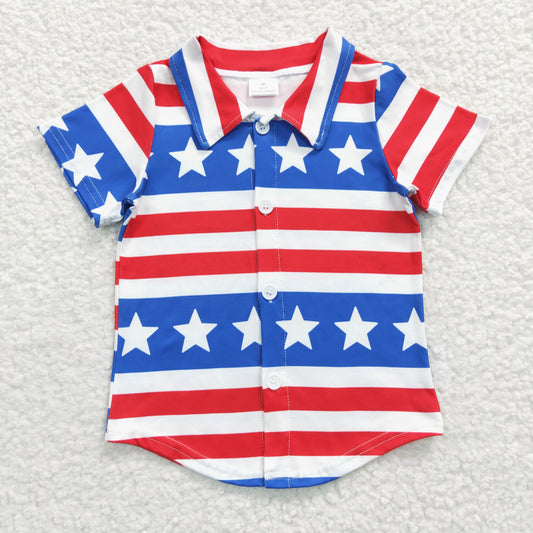 Baby boys 4th of july stars stripes summer buttons tee shirts BT0196