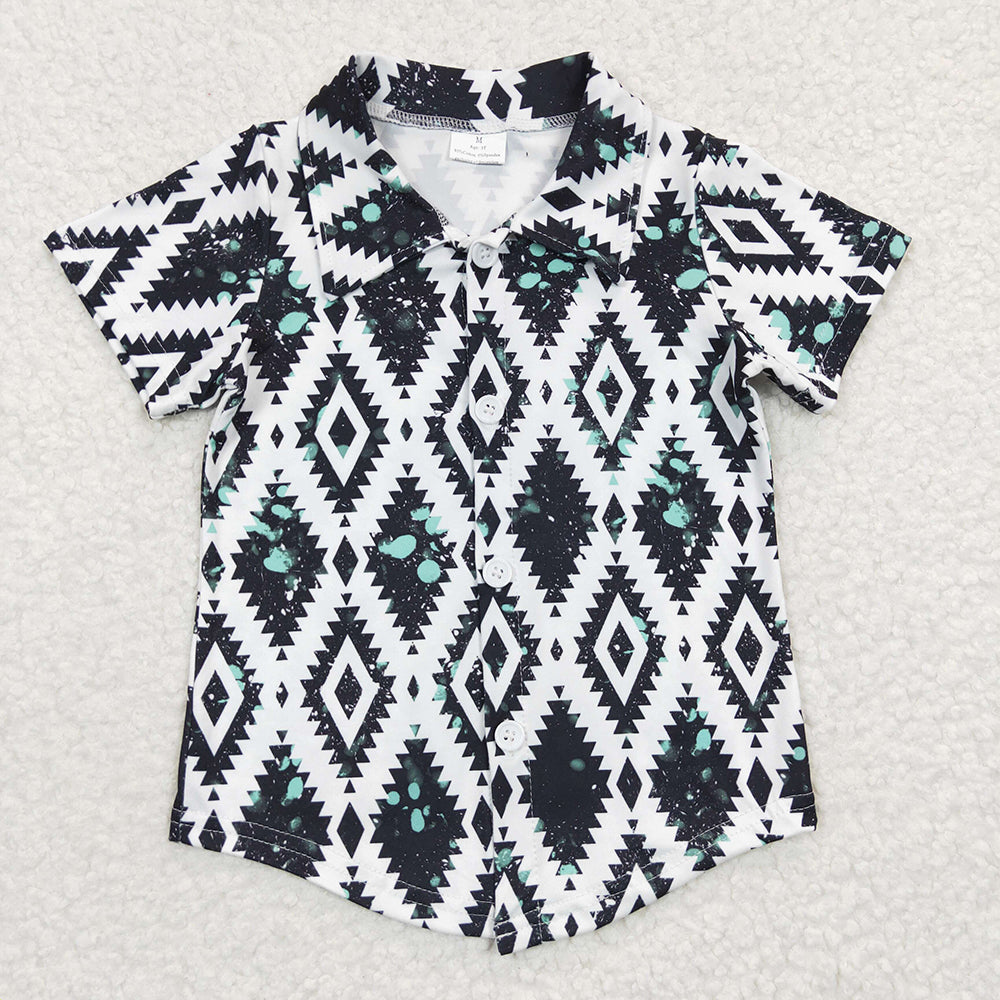 BT0212 boy clothes western black aztec summer button up tops