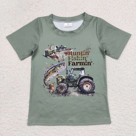 BT0344 toddler boy hunting fishing farming summer tshirt