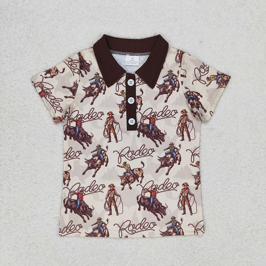 BT0429 boys rodeo brown buttons pullovers summer T-shirts