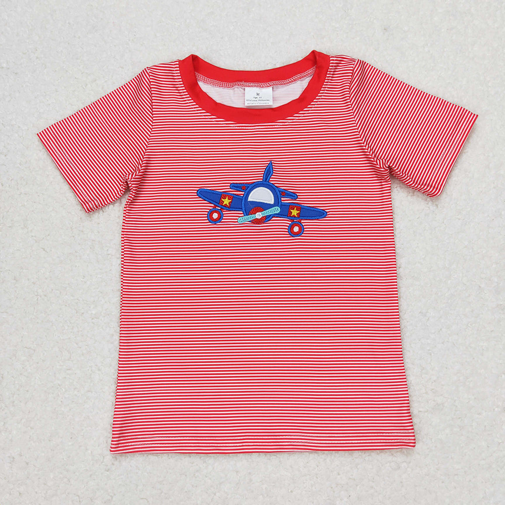 BT0594 Embroidery baby boy clothes airplane toddler boy summer tshirt