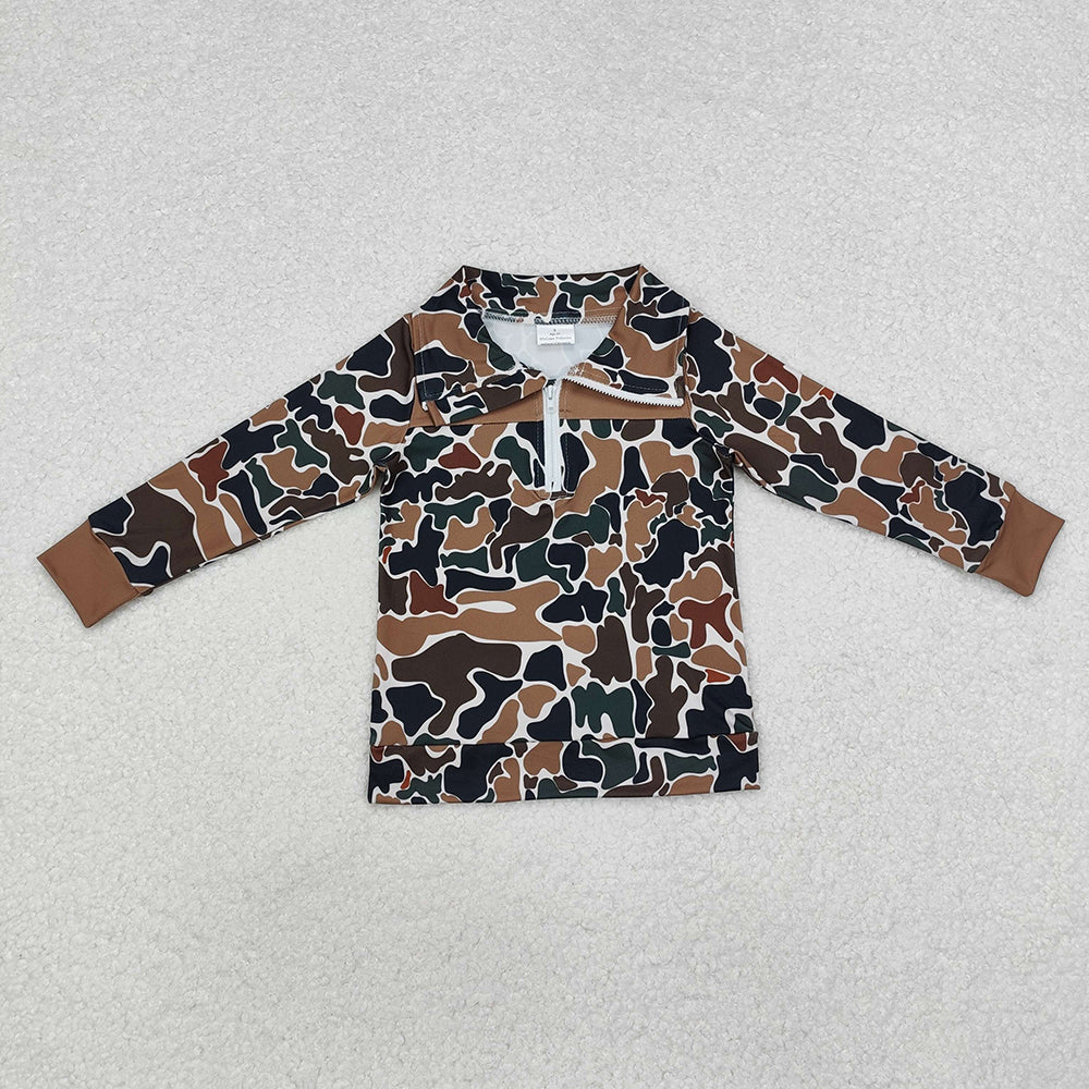 brown duck camouflage zip print boys pullovers polo tops BT0810