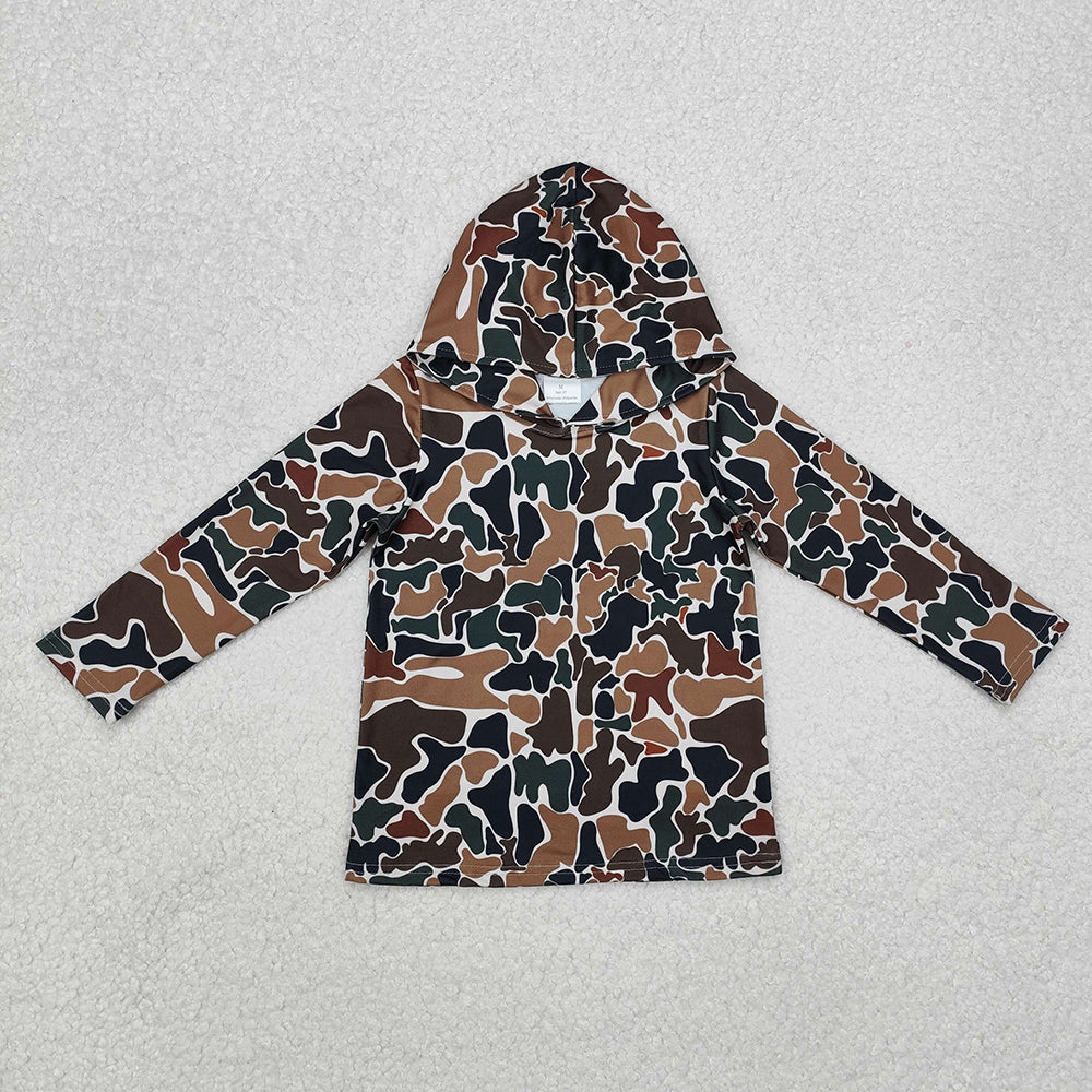BT0921 Kids Brown Duck Camouflage Camo Hoodie Long Sleeve Tops