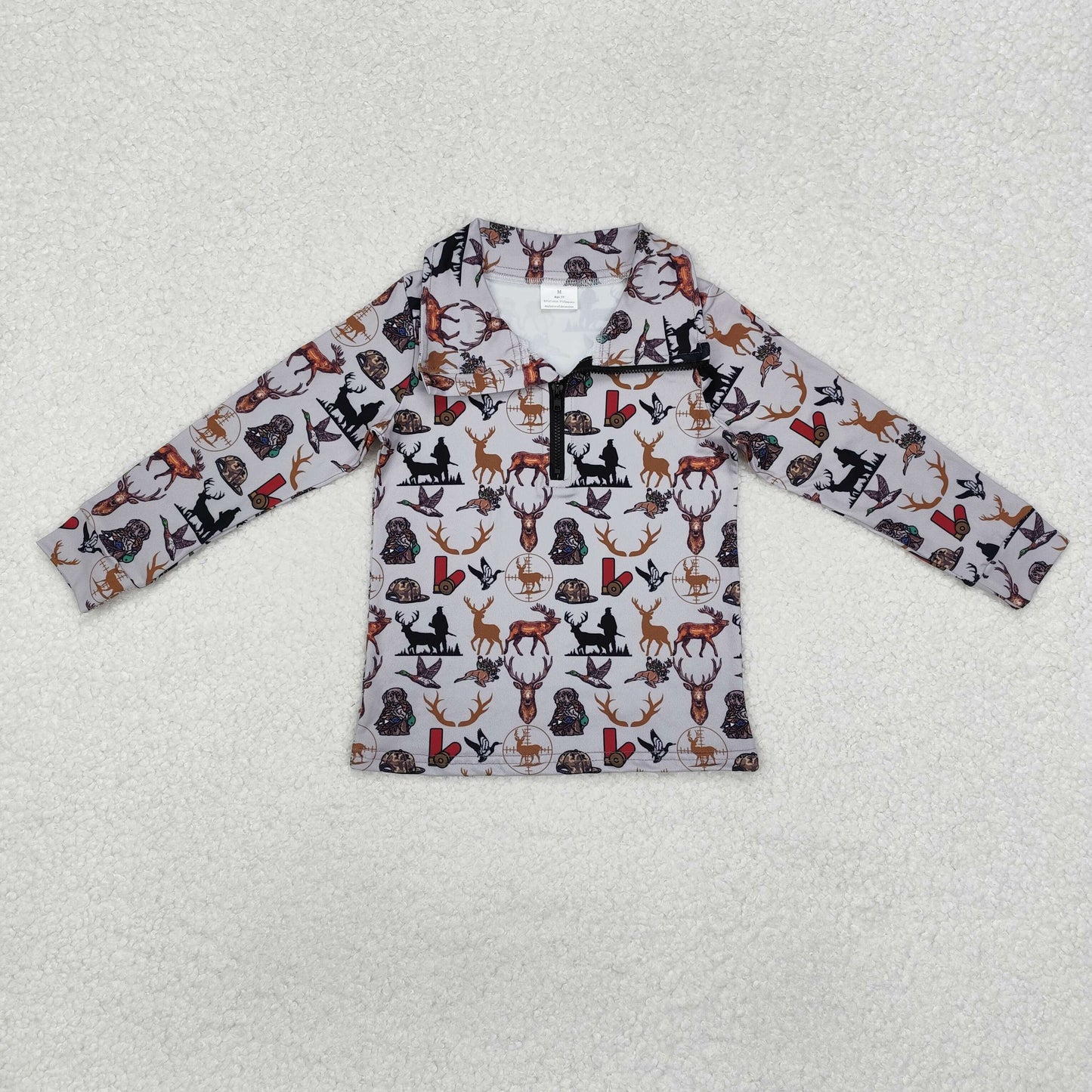 Sibling Baby Boys Dog Deer Camo Long Sleeve Zip Pullovers Tops Rompers