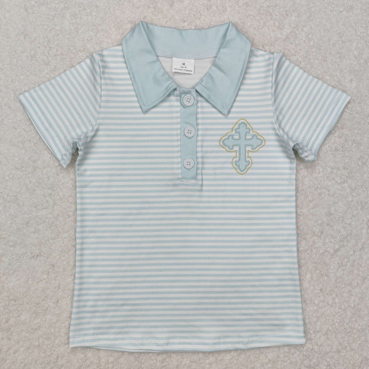 BT1045 boys stripes cross buttons pullovers summer T-shirts