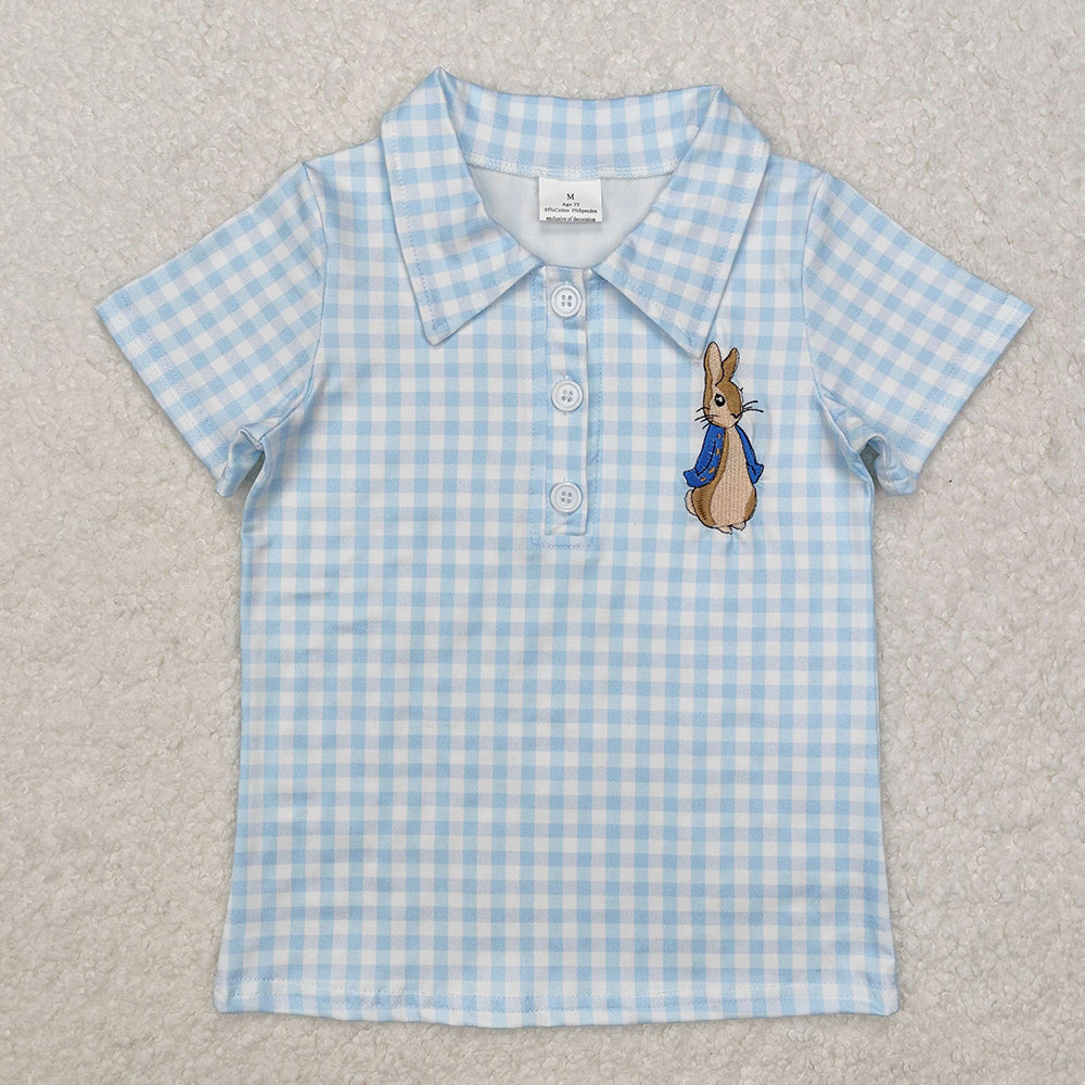 BT1095 boys checkered rabbit buttons pullovers summer T-shirts