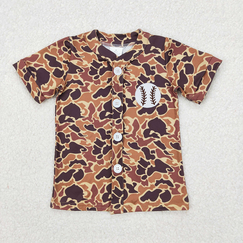 BT1102 Embroidery baby boy clothes Brown Baseball camouflage buttons tshirts