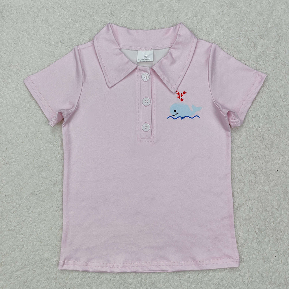 BT1105 boys pink whale heart buttons pullovers summer T-shirts