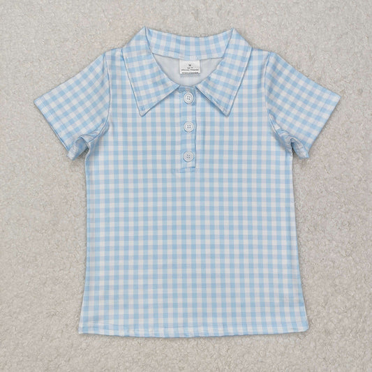 BT1125 boys blue checkered buttons pullovers summer T-shirts