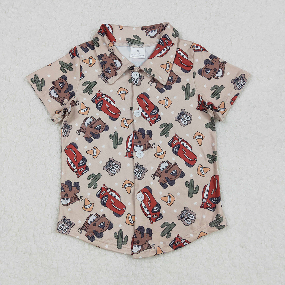 BT1154 baby boys car cactus buttons short sleeve summer tshirts