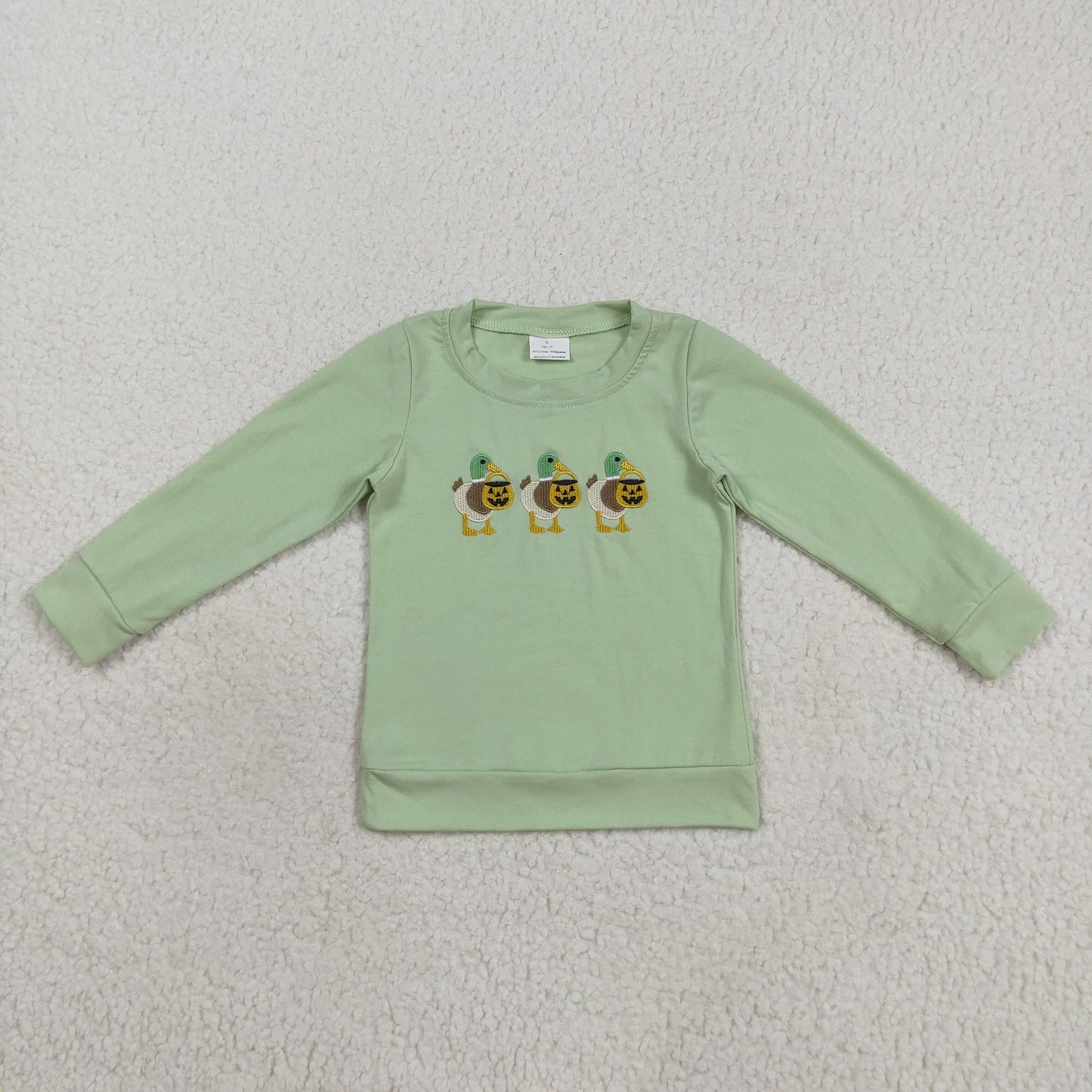 BT1278 Baby Boys Green Embroidery Duck Ghost Pumpkins Zipper Halloween Pullovers Top