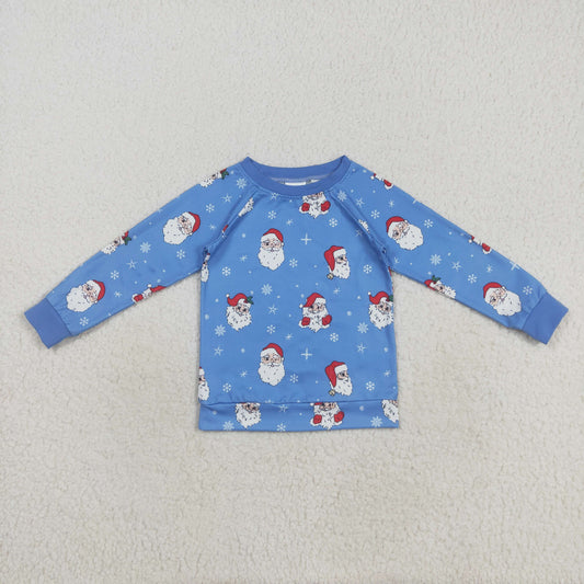 BT1289 Baby Boys Blue Long Sleeve Santa Snowflake Christmas Tee Shirts Top