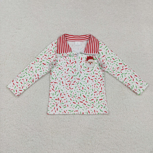 BT1294 Baby Boys Embroidery Santa Sprinkles Zipper Christmas Pullovers Top