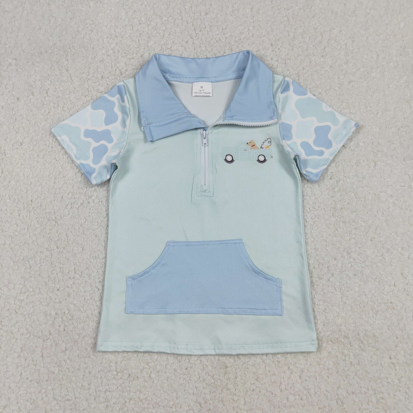 BT1534 Baby Boys Camo Short Sleeve Dog Fishing Zip Pockets Hunting Pullovers Top