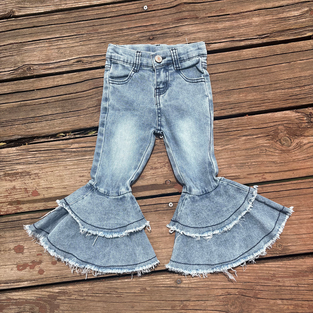 Baby girls western double ruffle jeans