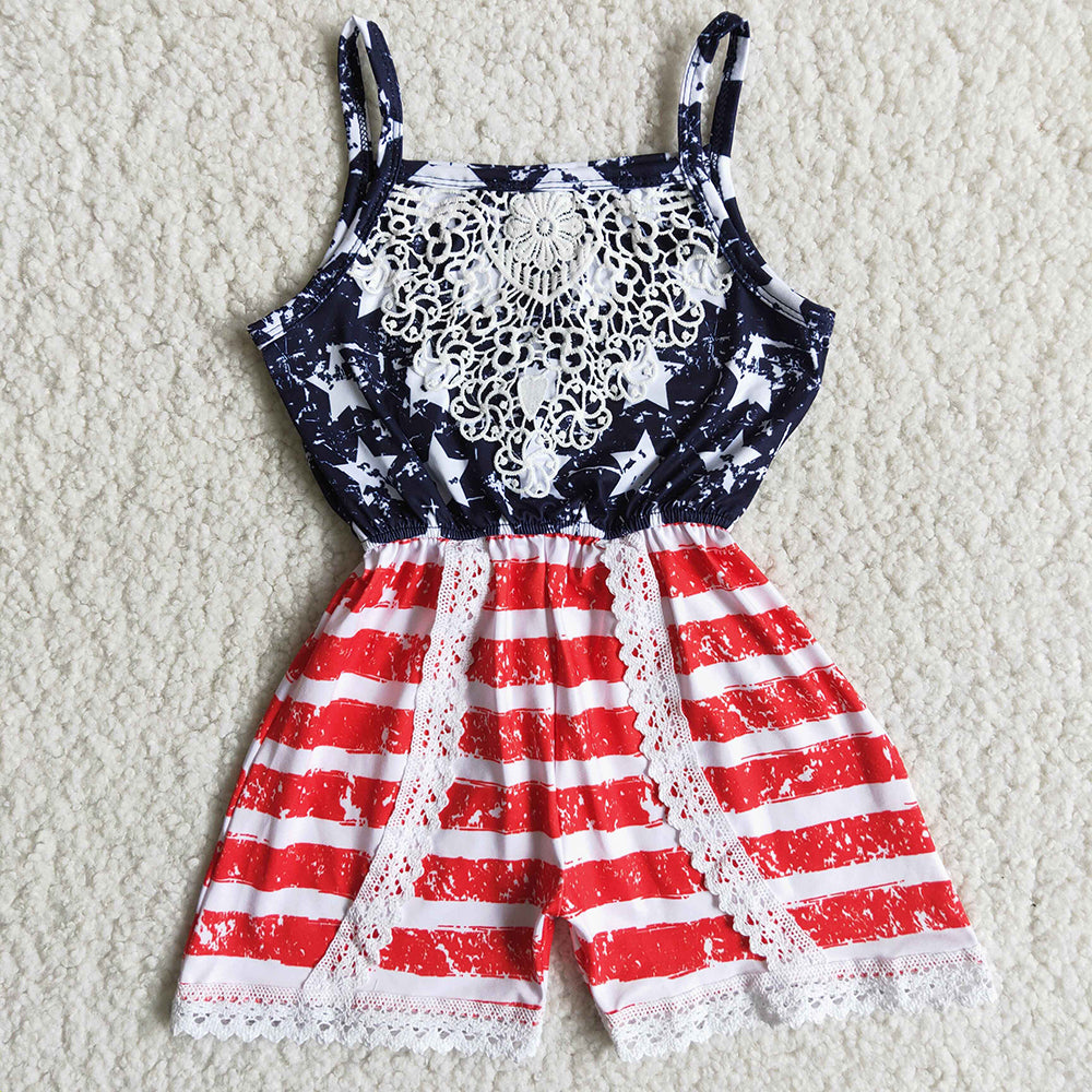 4th of July stars lace stripes sleeveless jumpsuit C6-10