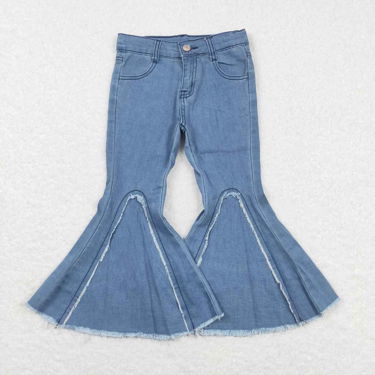 D6-29 girl jeans button blue jeans bell bottom jeans