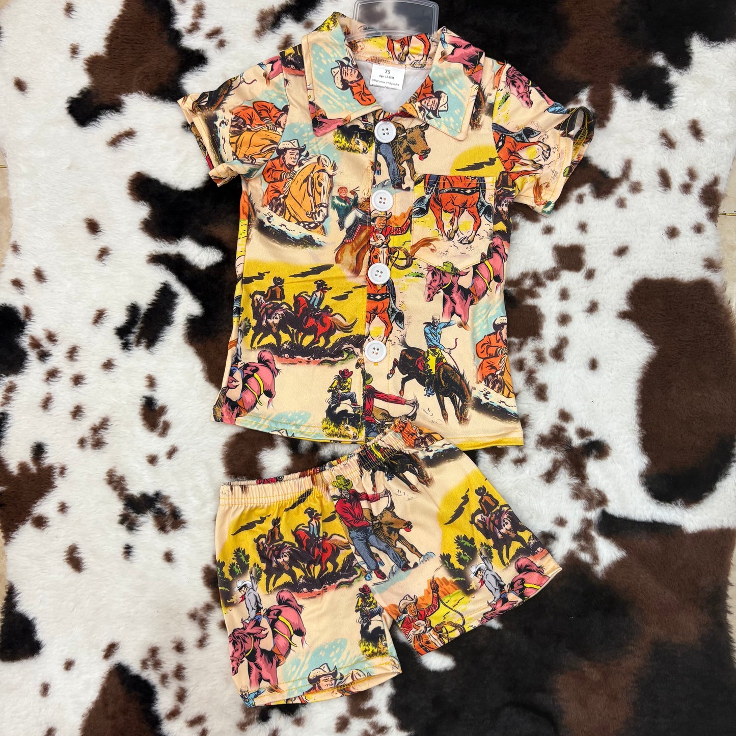 Horse Rodeo Western boy short sleeve shorts pajamas set
