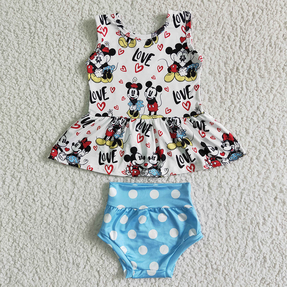 Sibling Baby girls cartoon summer bummie sets