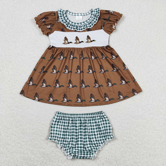 GBO0319  baby girl clothes mallard ducks embroidery summer bummies sets