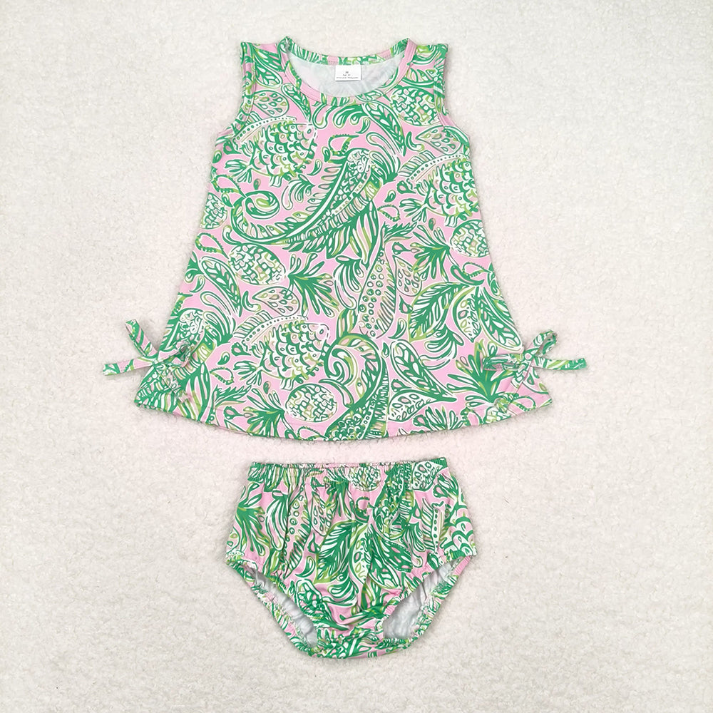 Sibling Baby Girls Flowers Tunic Top Bummies Outfits Sets