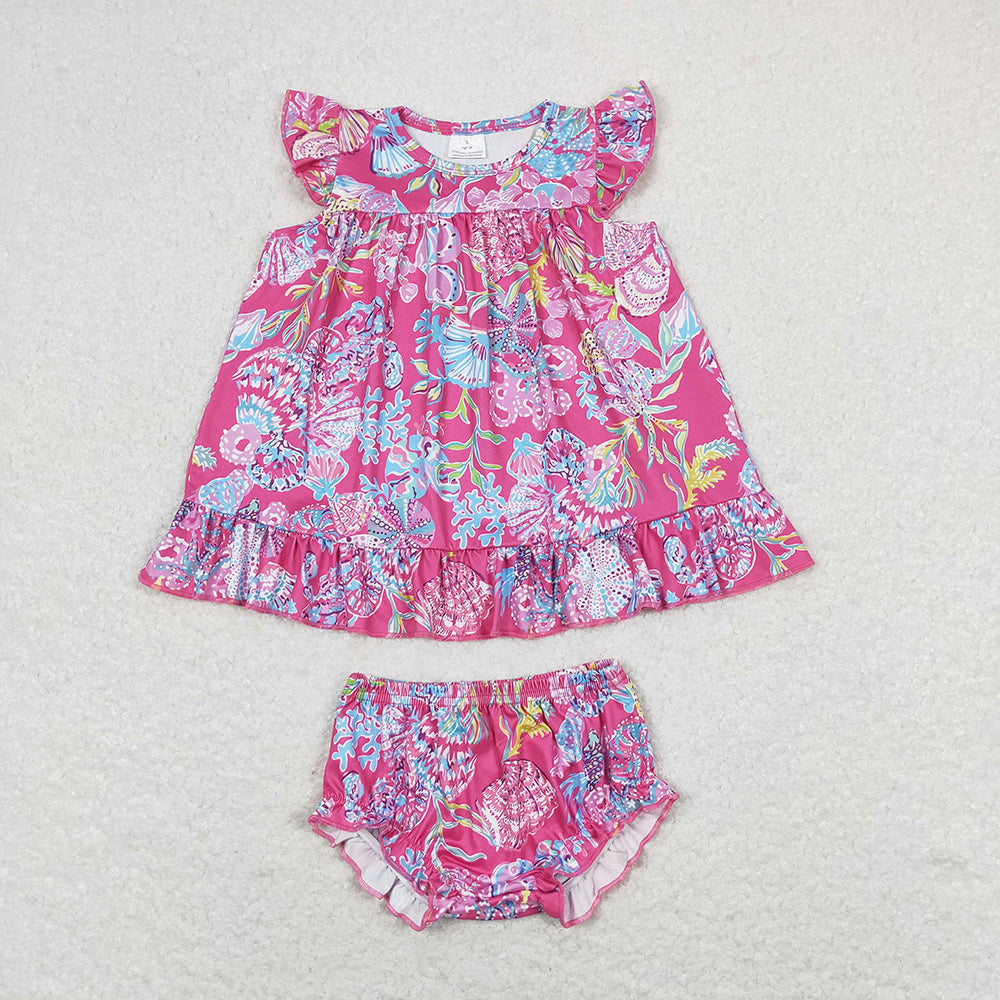 Sibling Baby Girls Flowers Tunic Top Bummies Outfits Sets