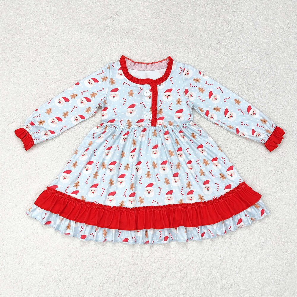 Sibling Baby Girls Santa Plaid Button Pockets Christmas Ruffle Knee Length Dresses