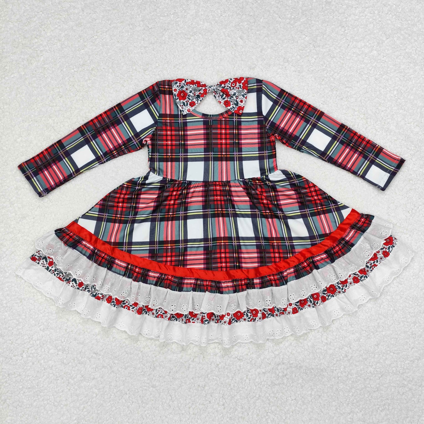 Sibling Baby Girls Green Red Checked Christmas Knee Length Dresses