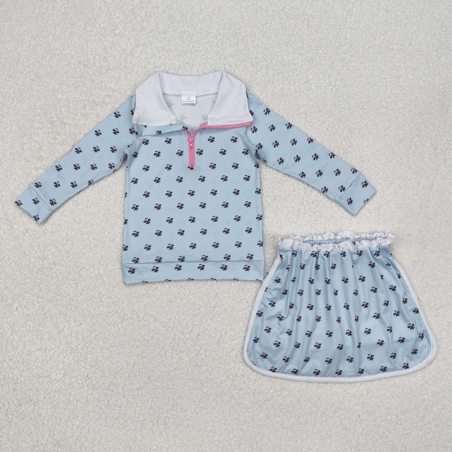 7 Colors Sibling Baby Girls Flowers Bows Zip Top Skirt Skort Bottoms Sets